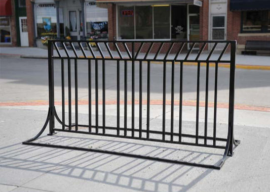 Model #PRSUNBR. Metal bike rack in black finish.