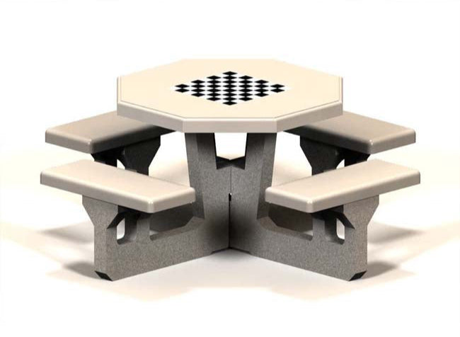 Model #PROTSGAME. Concrete octagon table for parks and businesses.