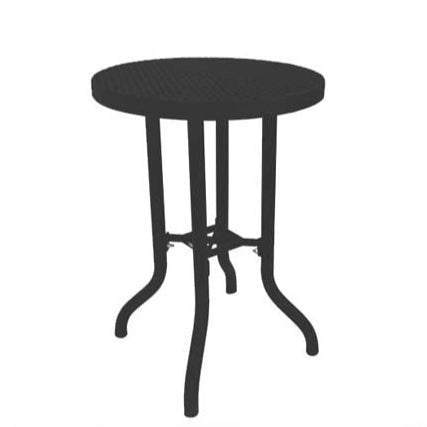Model #PPS908B81O99C. Bar height outdoor patio table. 30 inch diameter, black, perforated steel.