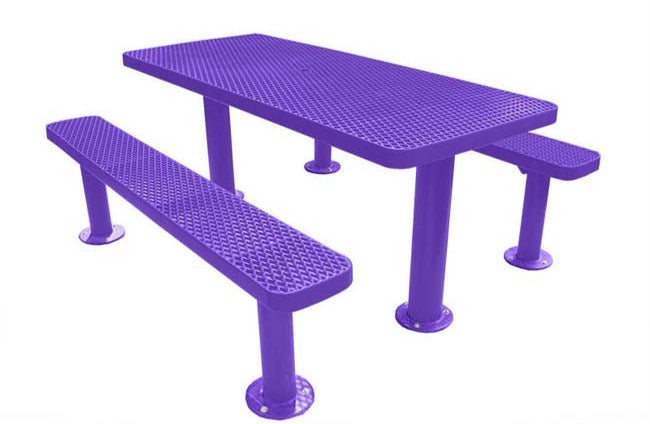 Model #PPS924305OPPC. Champion picnic table. 6 foot, purple, expanded metal, multi pedestal, surface mount.