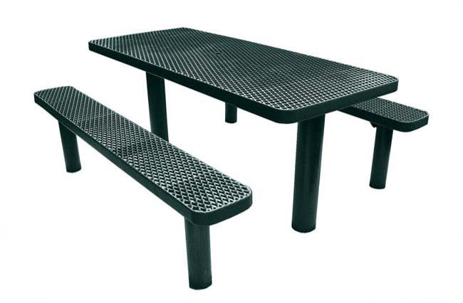 Model #PPS924306O66C. Champion picnic table. 6 foot, evergreen, expanded metal, multi pedestal, direct bury.