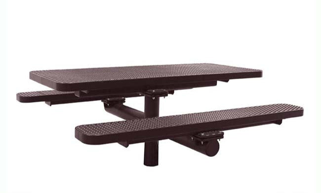 Model #PPS924309O88C. Champion picnic table. 6 foot, brown, expanded metal, single pedestal, direct bury.