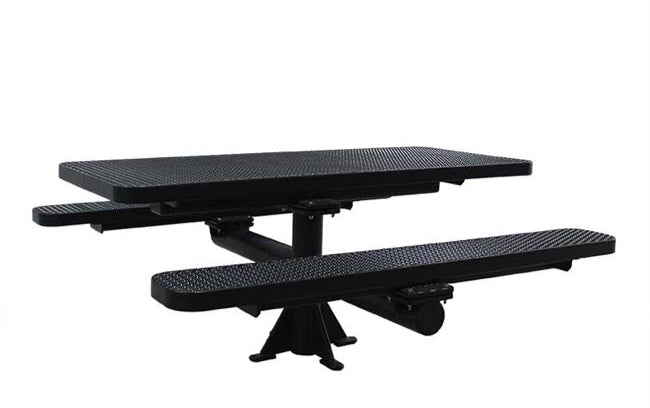 Model #PPS924309O99C. Champion picnic table. 6 foot, black, expanded metal, single pedestal, surface mount.