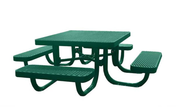 Model #PPS944091333C. 3' square children's picnic table. Hunter green, free standing, expanded metal.