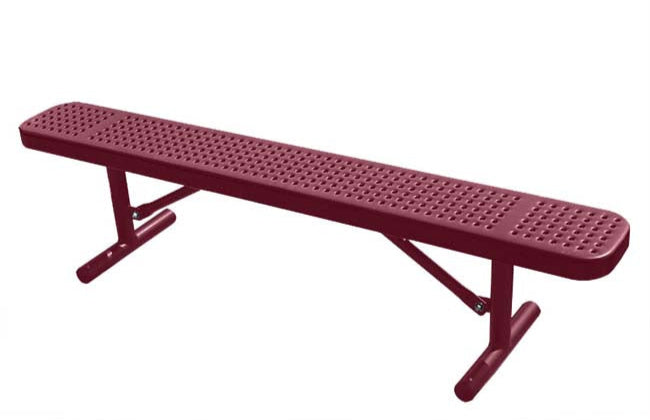 Model #PPS9438P1O00D. Champion park bench without backrest. 6 foot, burgundy, perforated steel, free standing.
