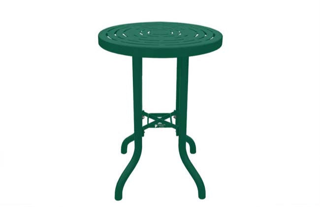 Model #PPA958B81O33C. Bar height outdoor patio table. 30 inch diameter, hunter green, laser cut.
