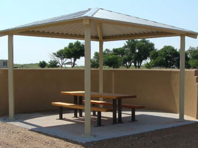 Model #RCPASSQ14-04. 14'x14' all steel square hip park shelter.