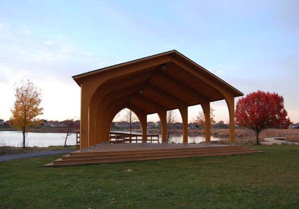 Model #RCPLWAG2544-04. 25'x40' laminated wood arch gable park shelter.