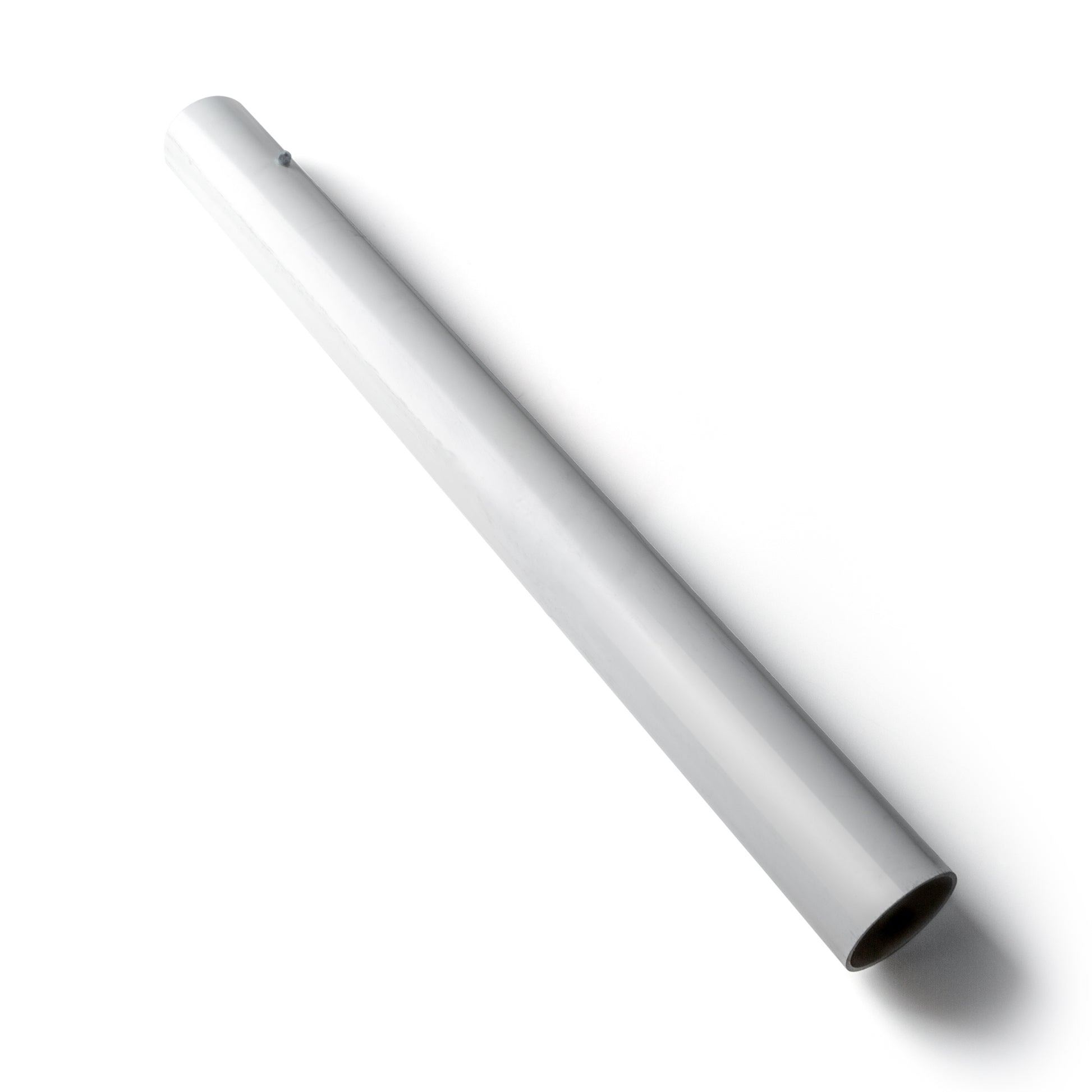 The Ground Sleeves For 4 Round Soccer Posts, white and cylindrical, are shown lying diagonally on a plain white background.