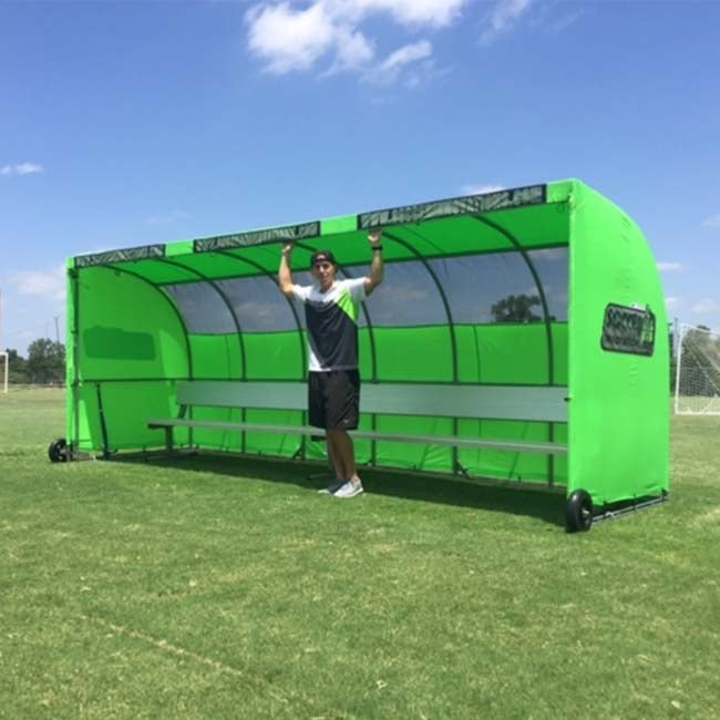 Model #SW1000176. Economy team shelter in lime green for soccer and lacrosse teams.