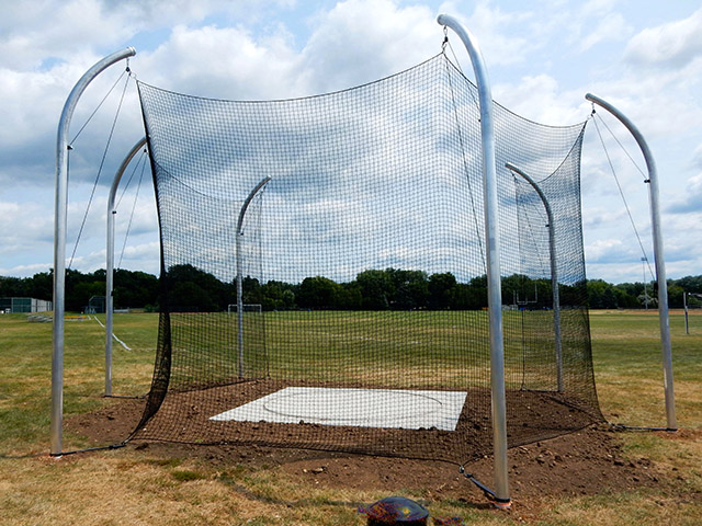 Discus cage. Aluminum poles, black net.