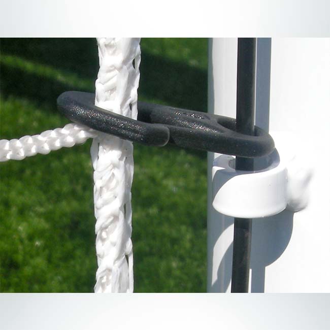 Premium cable net attachment system on soccer goals.