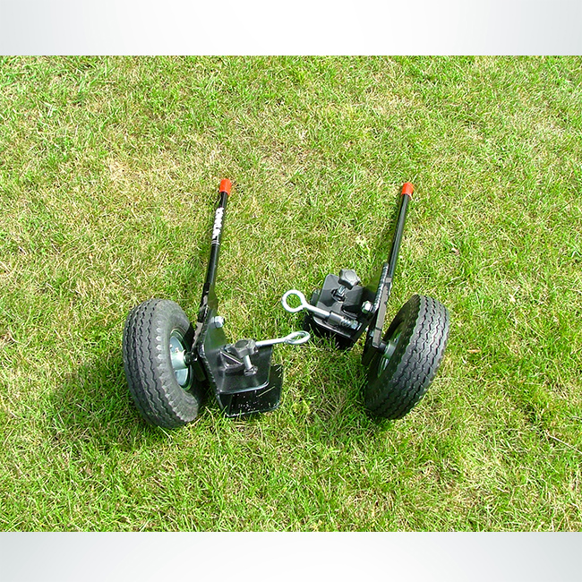Model #MW2. Levered lifting wheels used to move soccer goals with a 4" x 2" base.