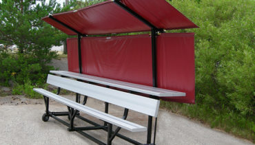 Model #BD15DS. Bench defender with double shelf aluminum bench with wheels.
