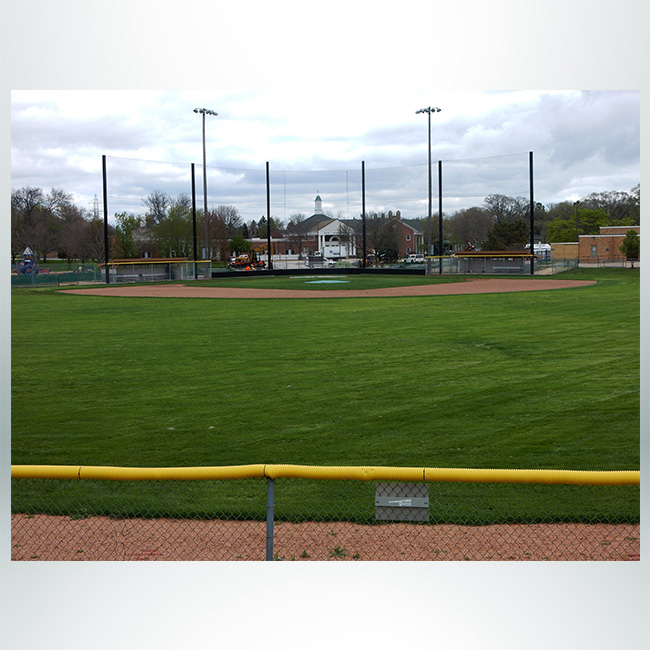 Custom protective netting for baseball and softball stadiums.
