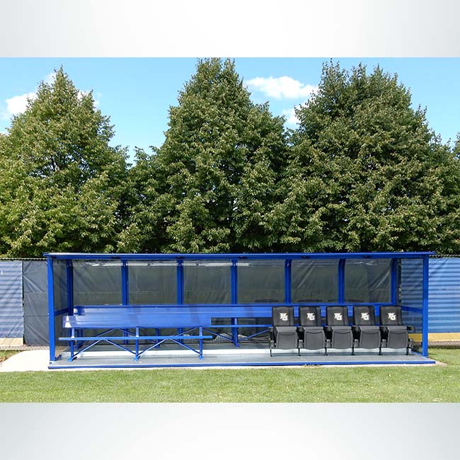 Deluxe heavy duty team shelter with double bench and custom logo seats.