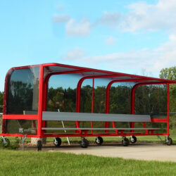 Model #PPS16. 16 foot box style soccer team shelter with aluminum bench.