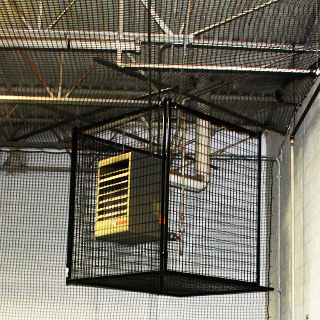 Furnace cage at an indoor soccer facility.