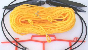 Model #KSB1025S. Yellow volleyball rope court boundary kit for sand.
