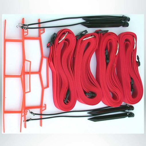 Model #KSB. 2" adjustable sand volleyball court boundary kit in red.