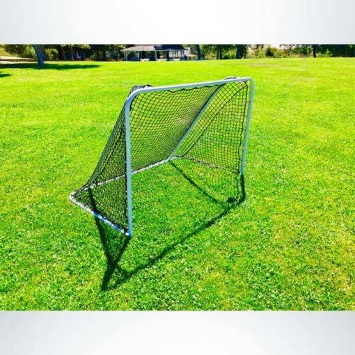 Model #SS64LS. 6' x 4' steel soccer goal with net. Powder coated white.