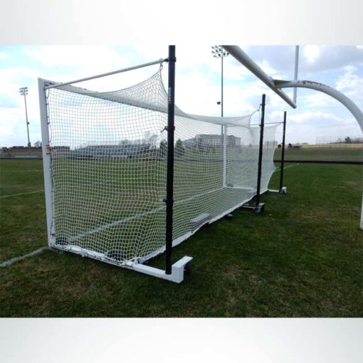 Model #MS88WRD4. Wheeled Stadium Cup soccer goal. 3 back-up posts. Caster wheels built into base of soccer goal make it easy to move. Back view of net.