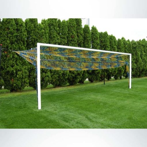Model #S80. Stadium Cup semi-permanent box-style soccer goal. Net hinge bar to raise net.