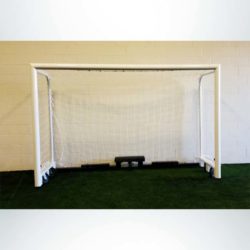 M88WRD4CASTER. Heavy duty wheeled futsal goal with caster wheels and 4" round posts.