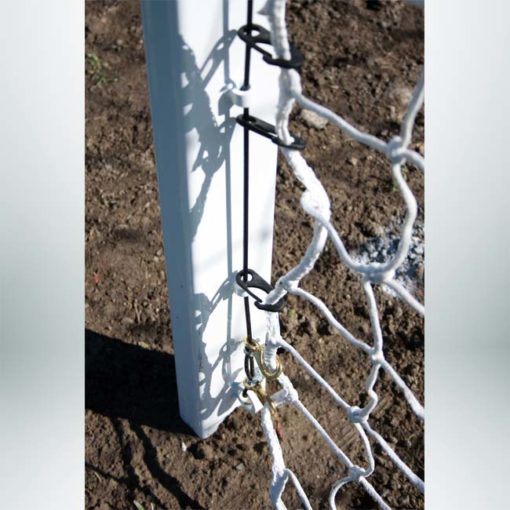 Model #P824AC. Semi-permanent 8' x 24' regulation soccer goal American style. Cable net attachment.
