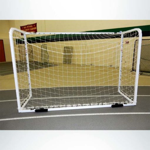 Model #SGEFUTSAL. Futsal goal powder coated white with cable net attachment.