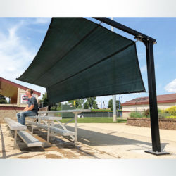 Model #BLD. Bleacher defender to provide shade and protection from baseballs and softballs.