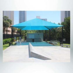 Model #RCPFSH3846-13. 37'-6"x46' Fabric shade structure with optional quick release corners.