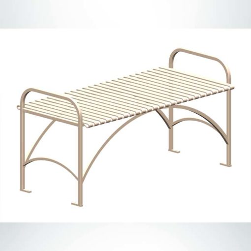 Model #PREFB48. Flat metal outdoor park bench in rapid tan.