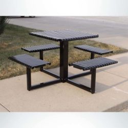Model #PREST. Square metal 4 seat table in black for parks and businesses.