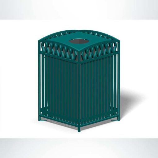 Model #PRNVT32. Square outdoor waste receptacle in green.