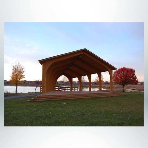 Model #RCPLWAG2544-04. 25'x40' laminated wood arch gable park shelter.