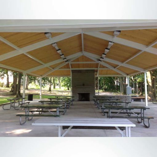 Gable style park shelter to cover picnic tables.