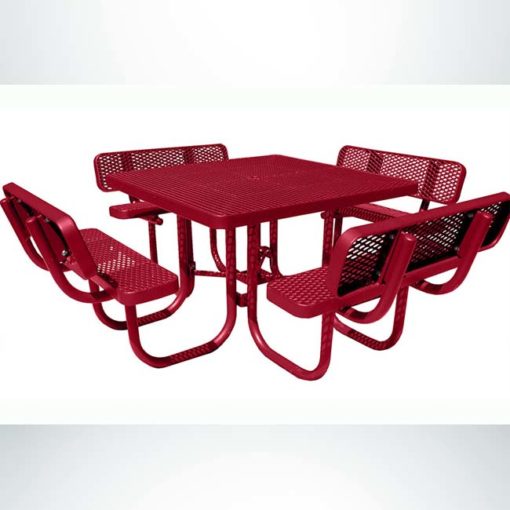 Model # PPS922101O11C. Champion square four seat picnic table. 4 foot, red, expanded metal, free standing.