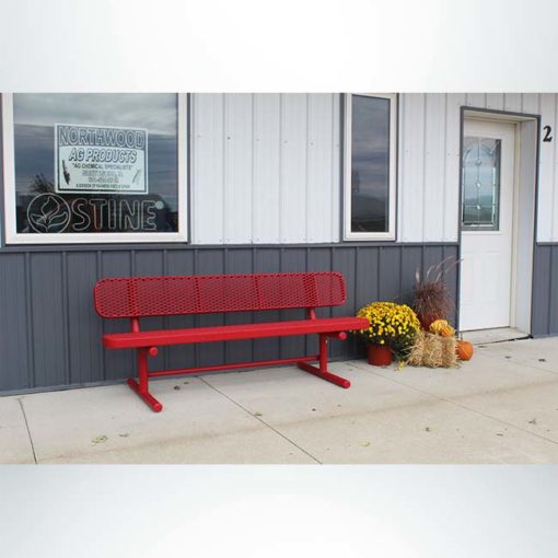 Model # PPS934301O11. Champion park bench with backrest. 6 foot, red, expanded metal, free standing.