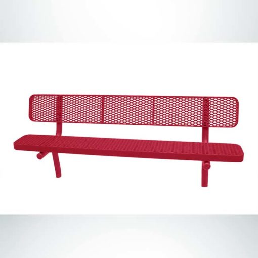 Model # PPS934302O11D. Champion Park Bench with Backrest. 6 Foot, Red, Expanded Metal, Direct Bury.