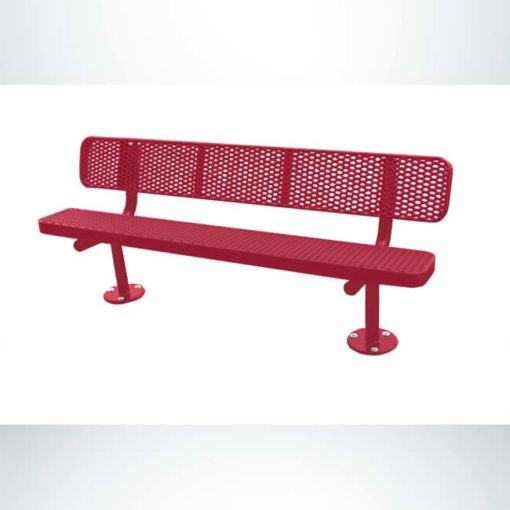 Model # PPS934307O11C. Champion park bench with backrest. 6 foot, red, expanded metal, surface mount.