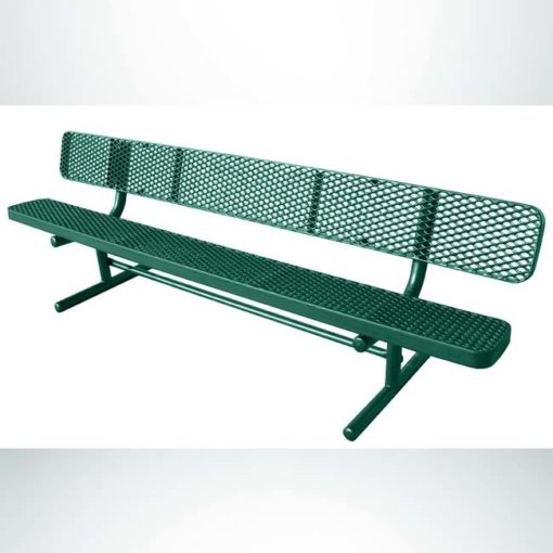 Model #PPS934501O33. Champion park bench with backrest. 8 foot, hunter green, expanded metal, free standing.