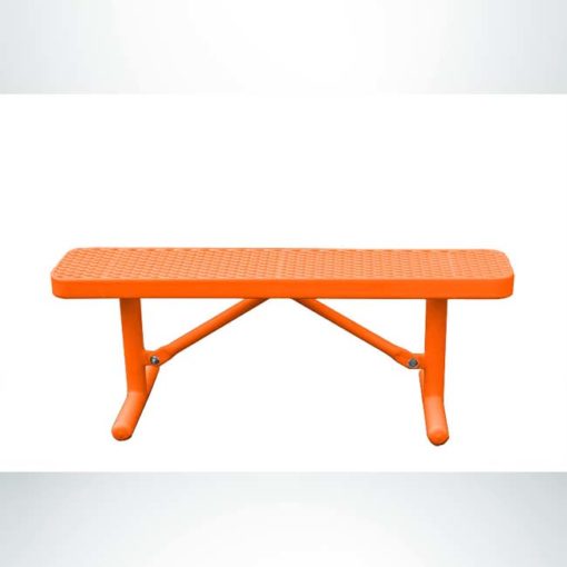 Model #PPS935101OAAC. Champion park bench without backrest. 4 foot, orange, expanded metal, free standing.