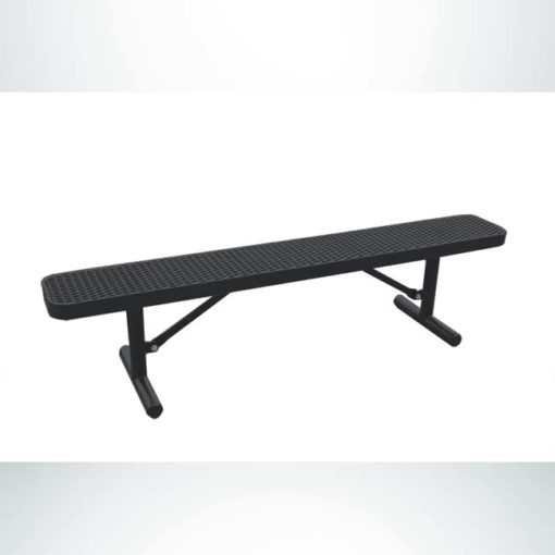 Model #PPS935301O99C. Champion park bench without backrest. 6 foot, black, expanded metal, free standing.