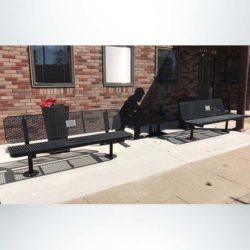 Model #PPS9363M7O99. Champion memorial bench. 6 foot, black, expanded metal, surface mount.