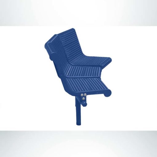 Model #PPS93845222C. Grand Contour 45 degree 3 seat park bench with backrests. Blue, perforated steel, direct bury.