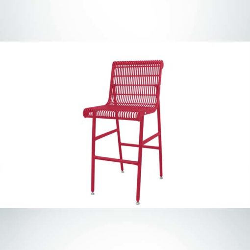 Model #PPS939B21O11D. Bar height outdoor patio chair. Red, welded rod.