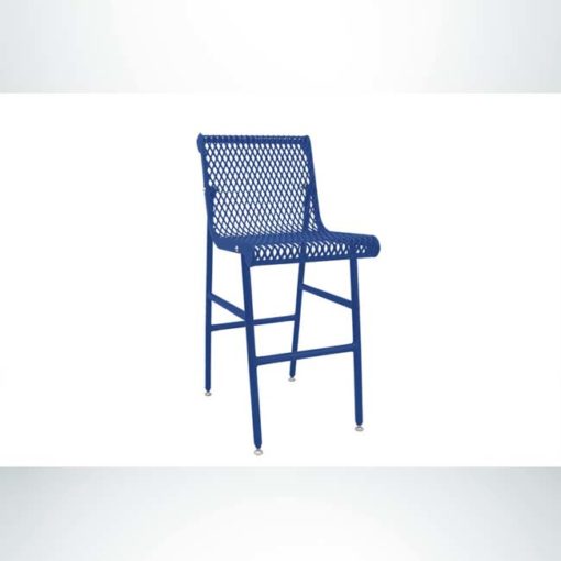 Model #PPS939B31O22C. Bar height outdoor patio chair. Blue, expanded metal.