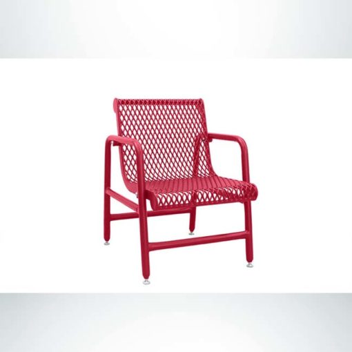 Model #PPS939D31011C. Champion outdoor patio chair. Red, expanded metal.