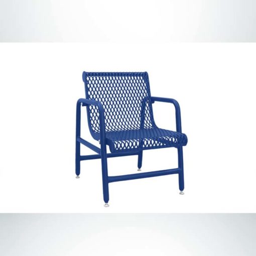 Model #PPS939D31O22C. Champion outdoor patio chair. Blue, expanded metal.